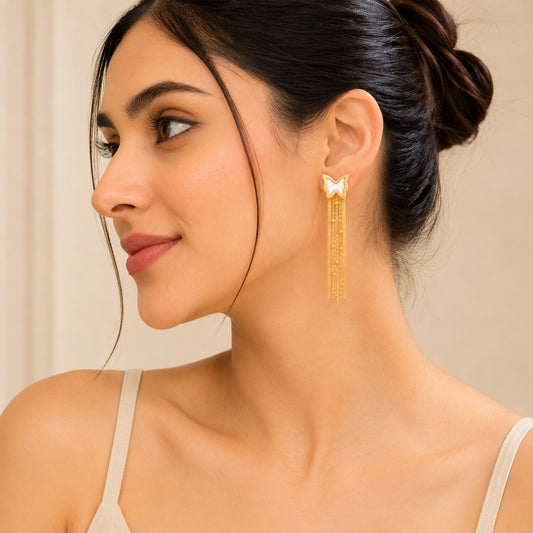 Golden Butterfly Tassel Drop Earrings for Women
