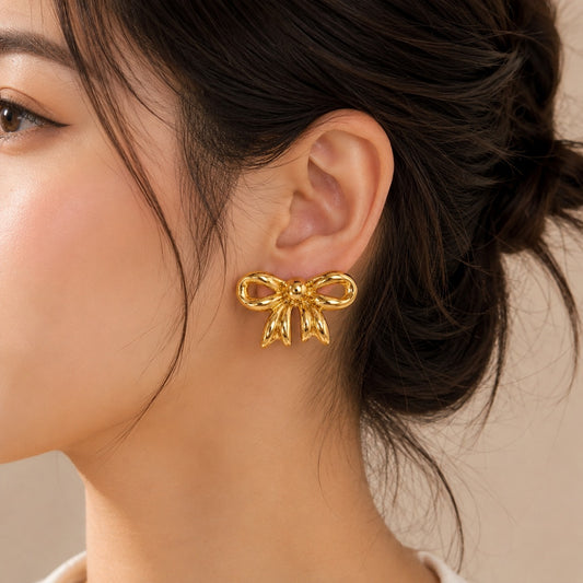 18K Gold Plated Modern Princess Bow Earrings