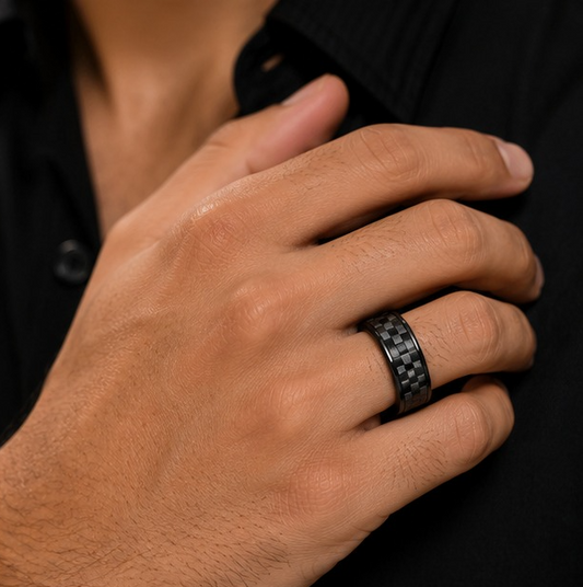 Men - Black Carbon Fiber Textured Ring