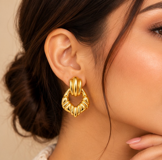 18k Gold Plated Textured Gold Open Earring