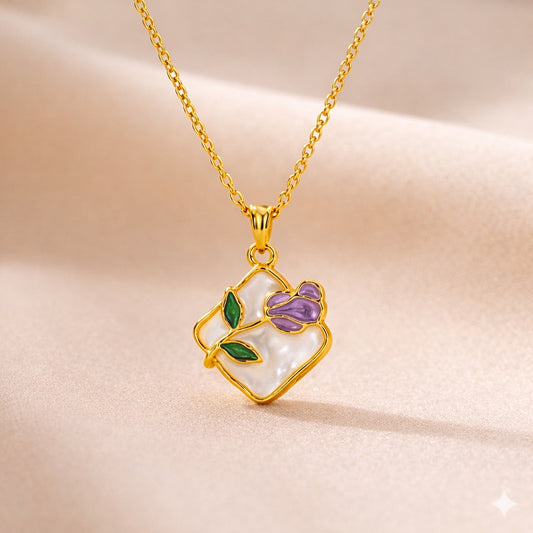 18k Gold Plated Lavender Bloom Enamel Necklace