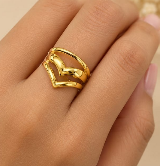 18K Gold Plated Double Chevron Statement Ring