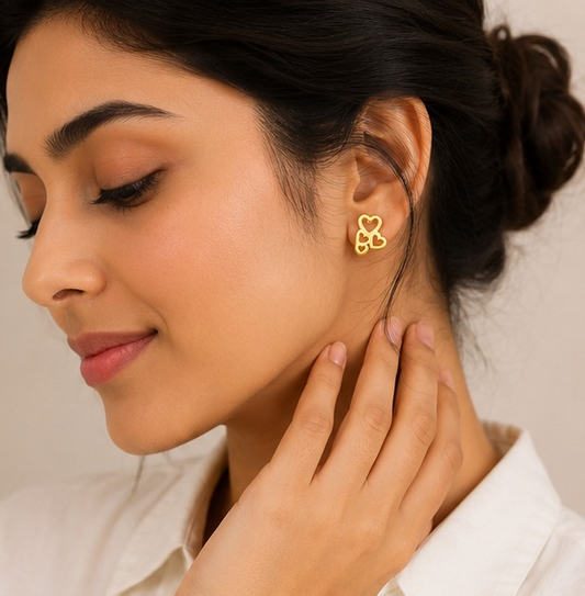18K Gold Plated Triple Heart Mini Studs Earring