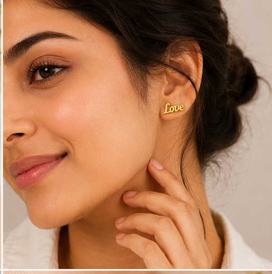18K Gold Plated Minimal Love Word Earrings