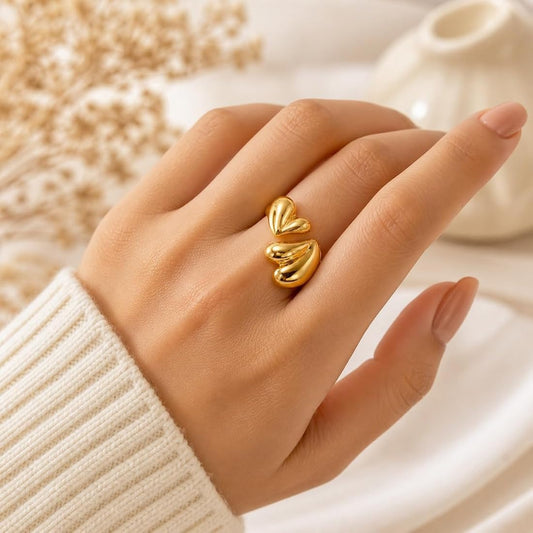 18K Gold Plated Twin Heart Adjustable Ring