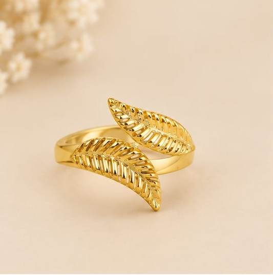 18K Gold Plated Double Leaf Adjustable Statement Ring