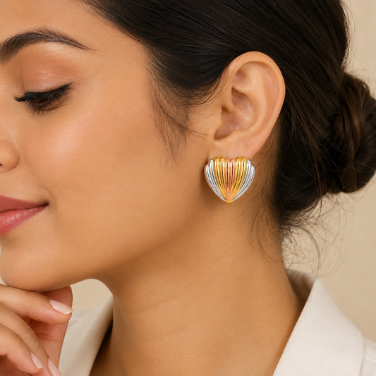 18K Gold Plated Tricolor Heart Stud Earrings
