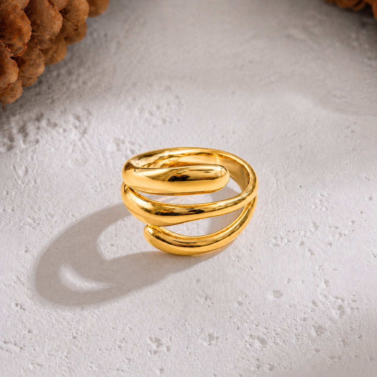 Golden Triple Wave Statement Ring