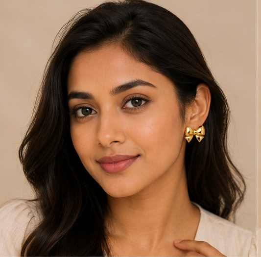 18K Gold Plated Golden Bow Stud Earrings
