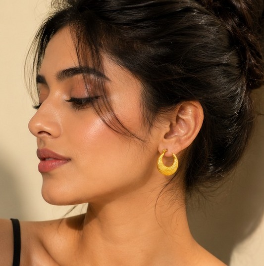 18K Gpld PlatedGolden Texture Hoop Earrings