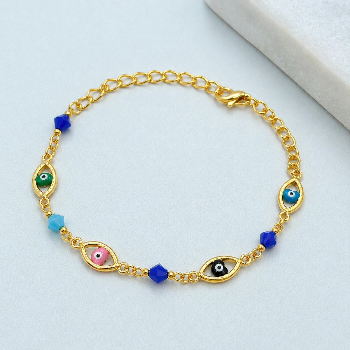 18K Gold Plated Multicolor Evil Eye Charm Bracelet