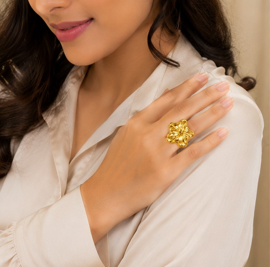 18K Gold Plated Ginkgo Leaf Statement Ring