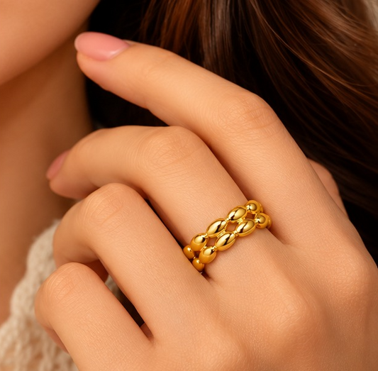 18K Gold Plated Golden Braid Adjustable Ring