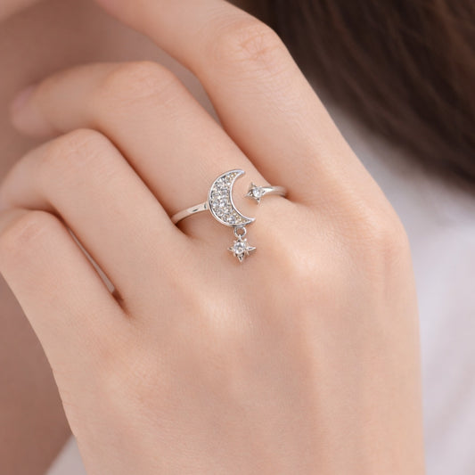 Starlight Moon Charm Ring