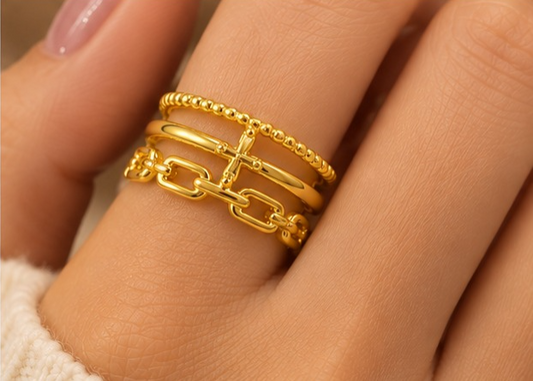 18K Gold Plated Butterfly Chain Layered Statement Ring