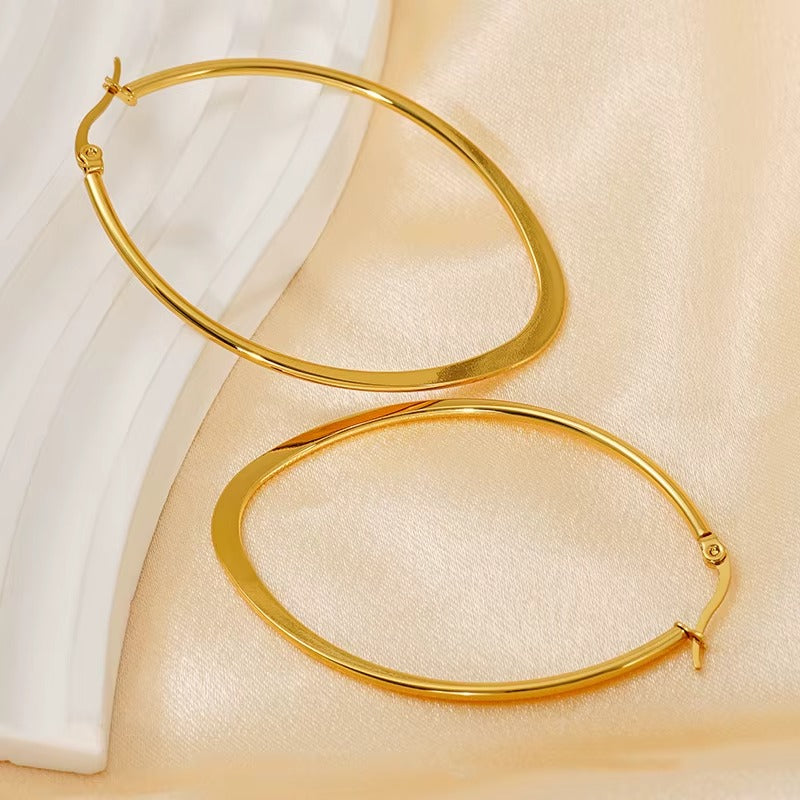 18k Gold Plated Oval Exaggerated Hoop Earring