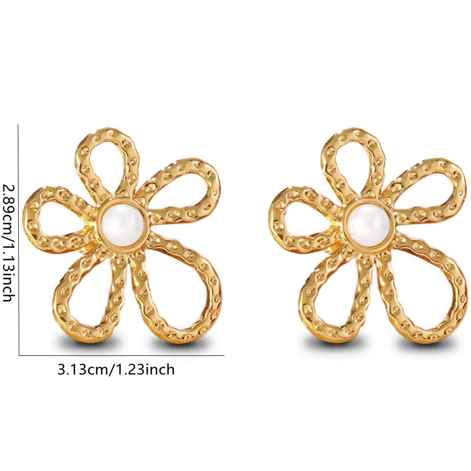 18K Gold Plated Pearl Flower Anti Tarnish Earring