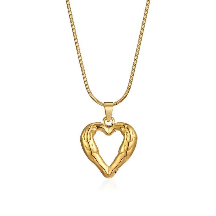 18k Gold Plated Hollow Heart Pendant Necklace