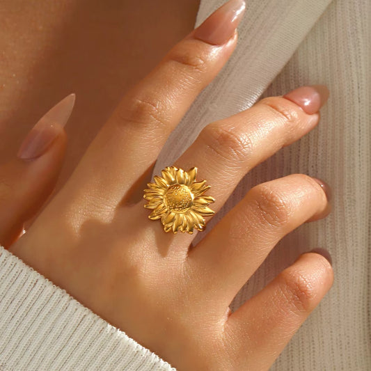 18K Gold Plated Golden Sunflower Ring