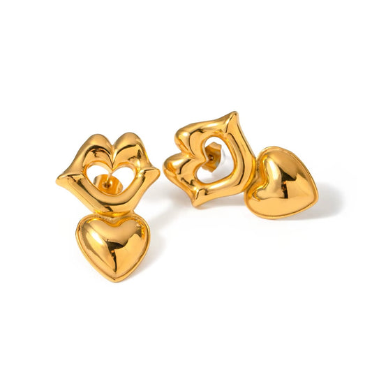 18K Gold Plated Heart Kiss Me Earring