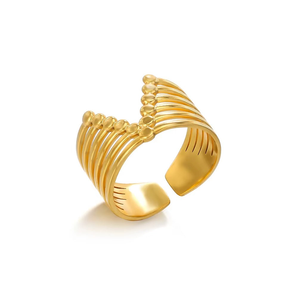 18K Gold Plated Letter V Design Charm Rings