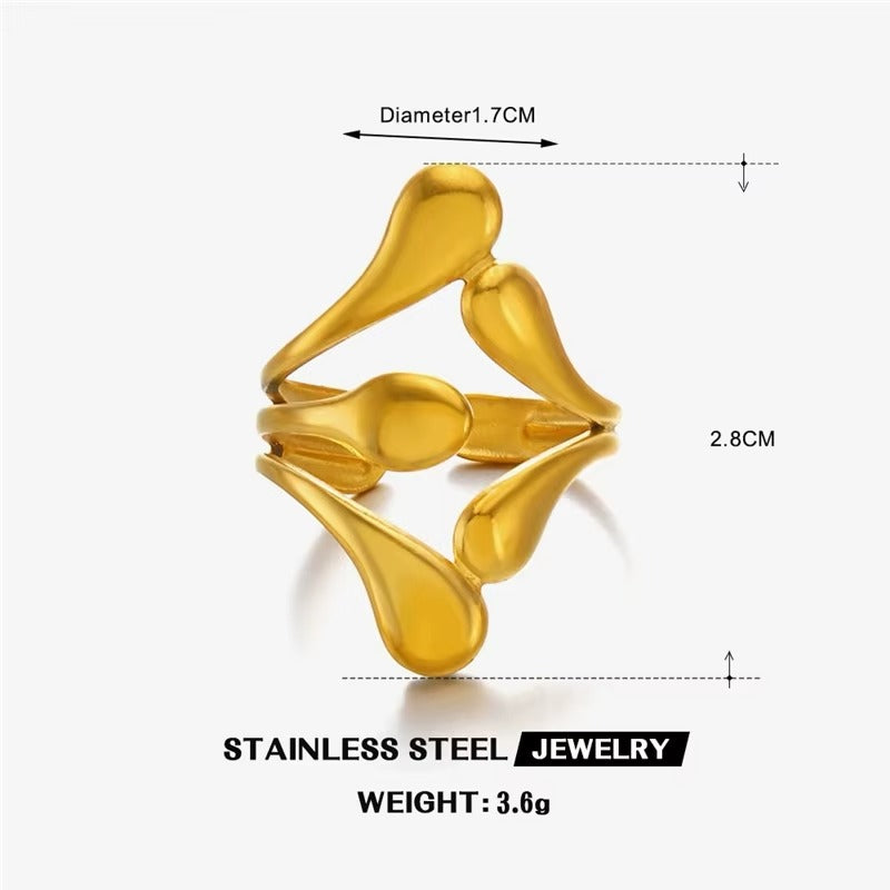 18K Gold Plated Asymmetrical Style Multi Layered Ring