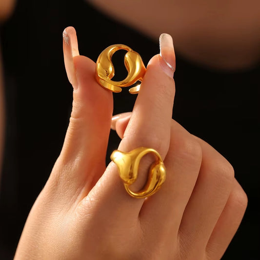 18K Gold Plated Double Water Drop Hollow Ring