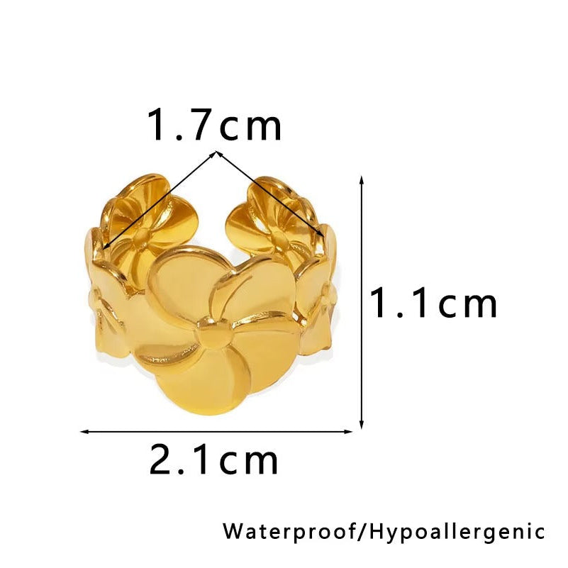 18K Gold Plated Glossy Five Petal Flower Ring