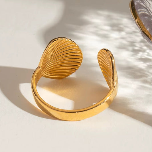 18K Gold Plated Adjustable Shell Ring