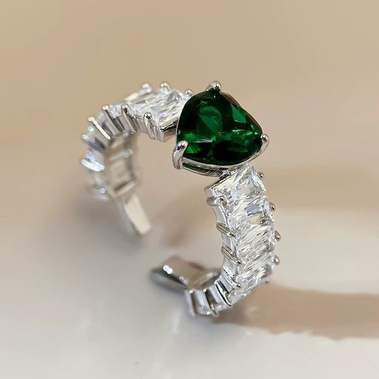 Silver Plated Vintage Triangle Green Heart