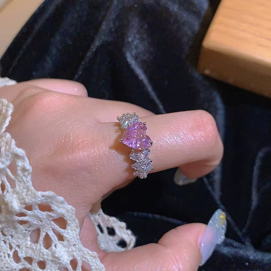 Silver Plated Luxury Delicate Sweet Pink Zircon Ring