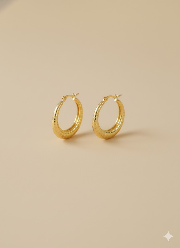 18K Gold Plated Textured Hoop Earings