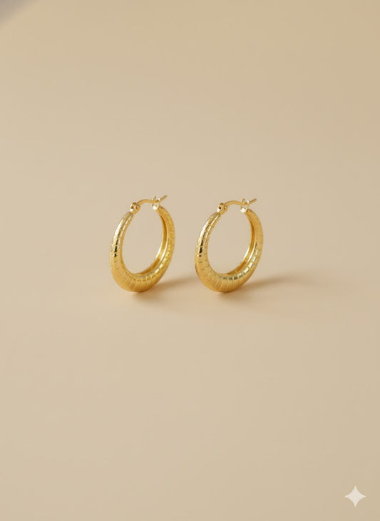 18K Gold Plated Textured Hoop Earings