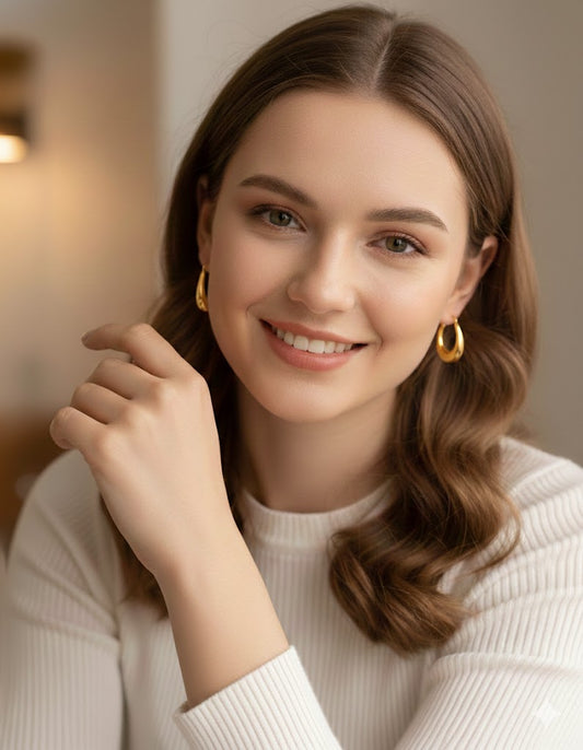 18K Gold Plated Gleaming Arc Hoops Anti Tarnish Earring