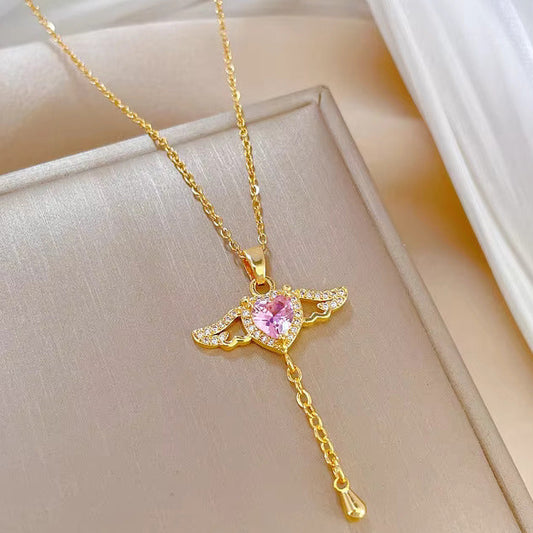 Wings of Love Anti Tarnish Pink Necklace