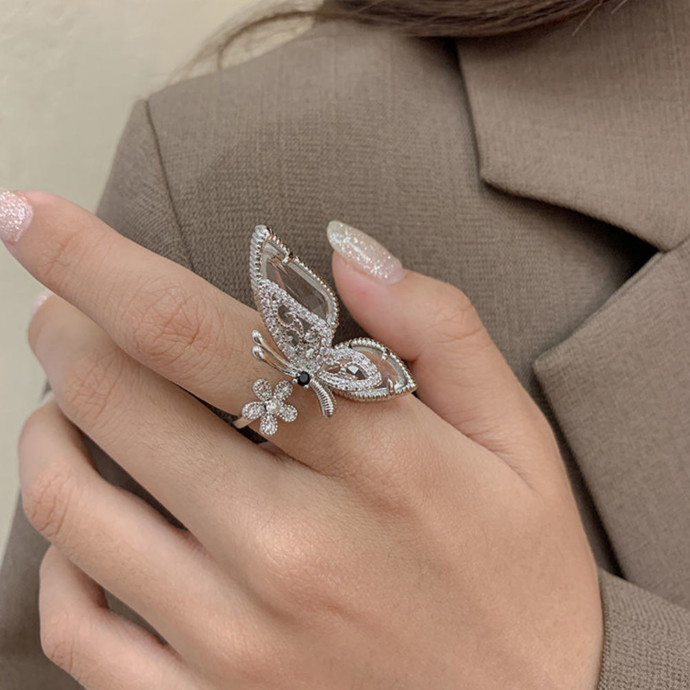 Silver Diamond Butterfly Ring