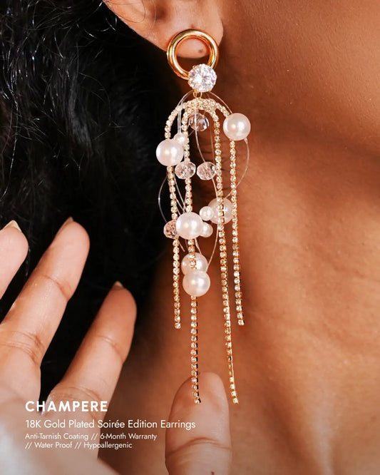 Champere 18 K Gold Plated Soirée Earrings