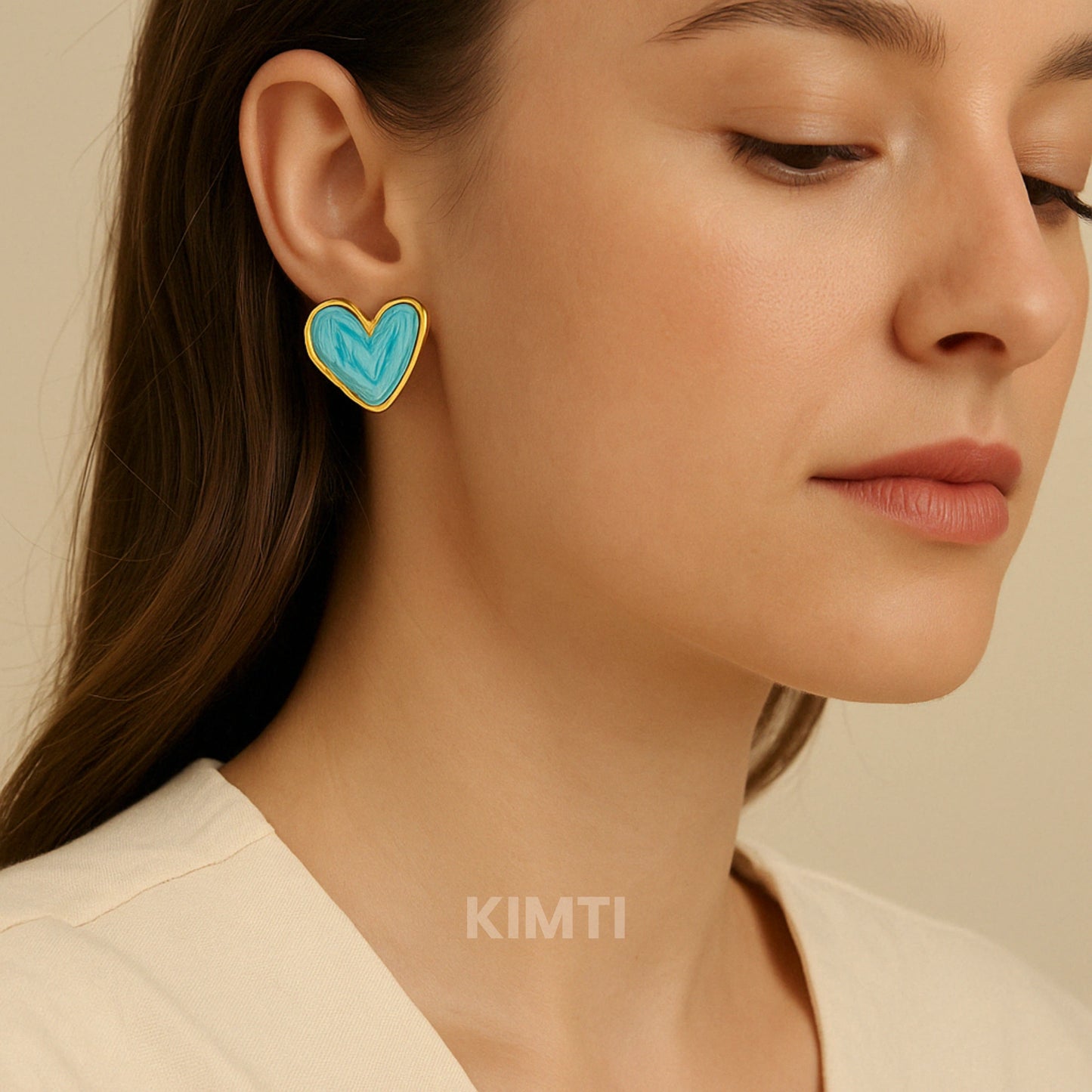 Blue Heart Shape Stud Earring