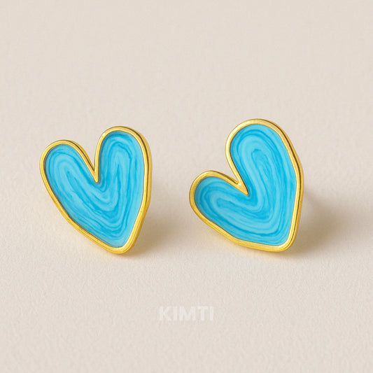 Blue Heart Shape Stud Earring