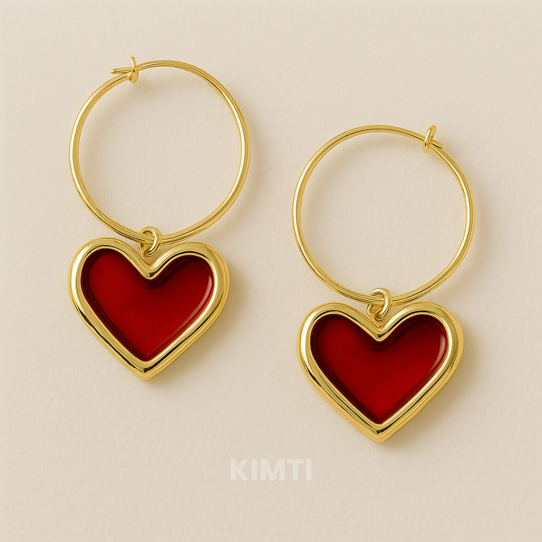 Shiny Red Heart Earring