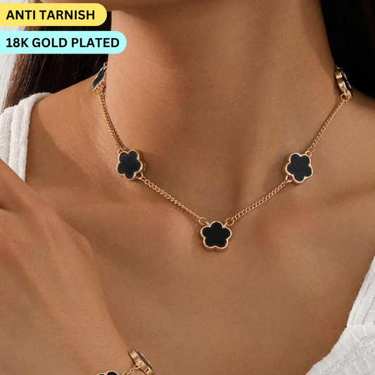 Anti Tarnish Black Flower Necklace