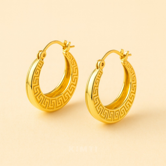18K Gold Plated Greek Border Hoops