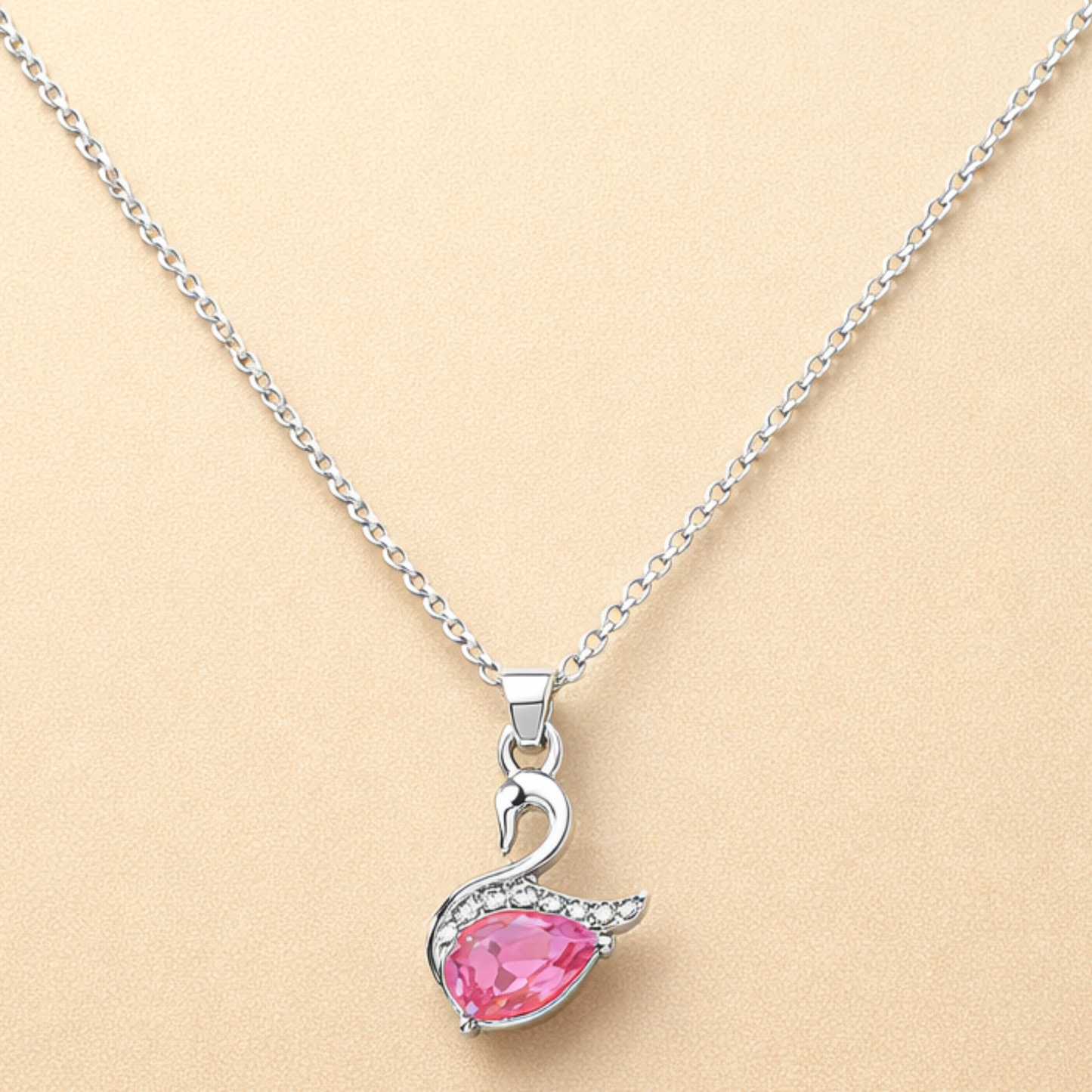 Pink Stone Swan Pendant Necklace