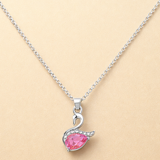 Pink Stone Swan Pendant Necklace