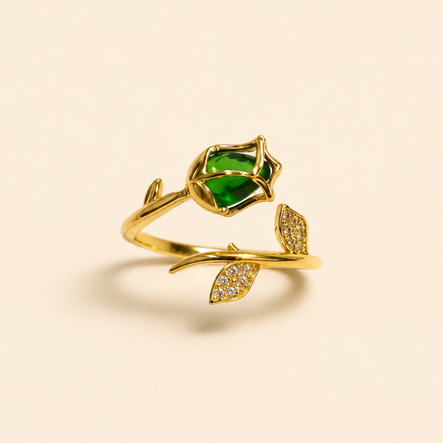 Green Petal Luxe Adjustable Ring