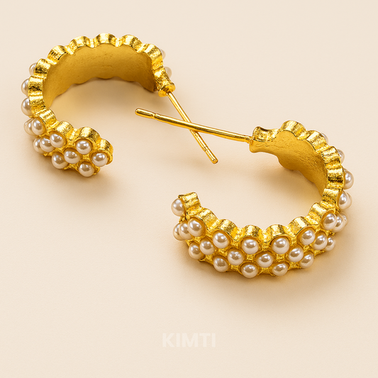 Gilded Petal Pearl Earrings