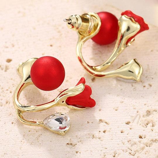 Rose Twist Red Earring