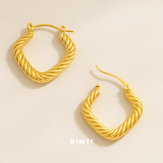 18k Gold Plated Twisted Rope Anti-Tarnish Hoop Earrings