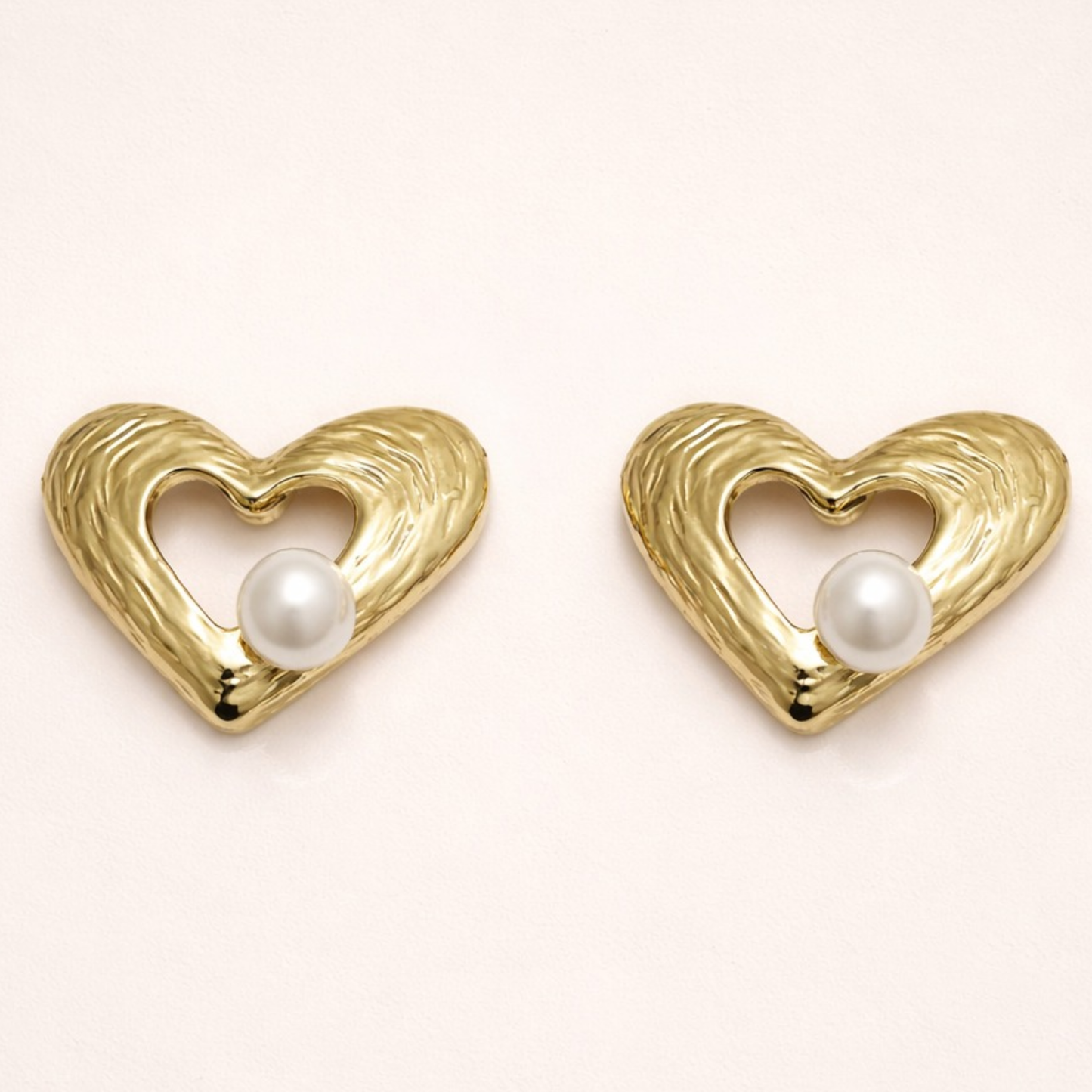 Elegant Open Heart Pearl Stud Earrings