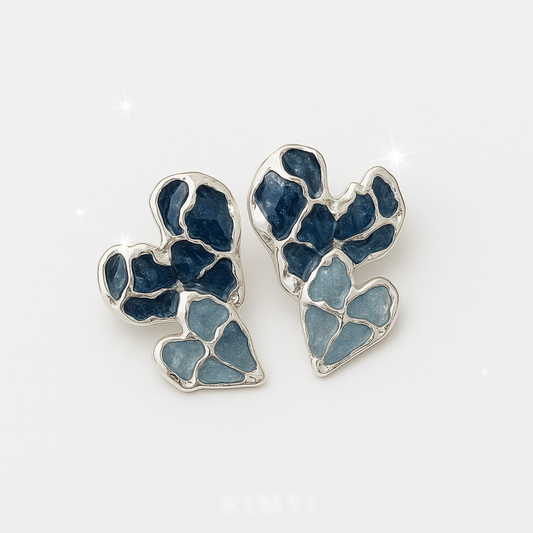 Blue Mosaic Heart Abstract Earrings